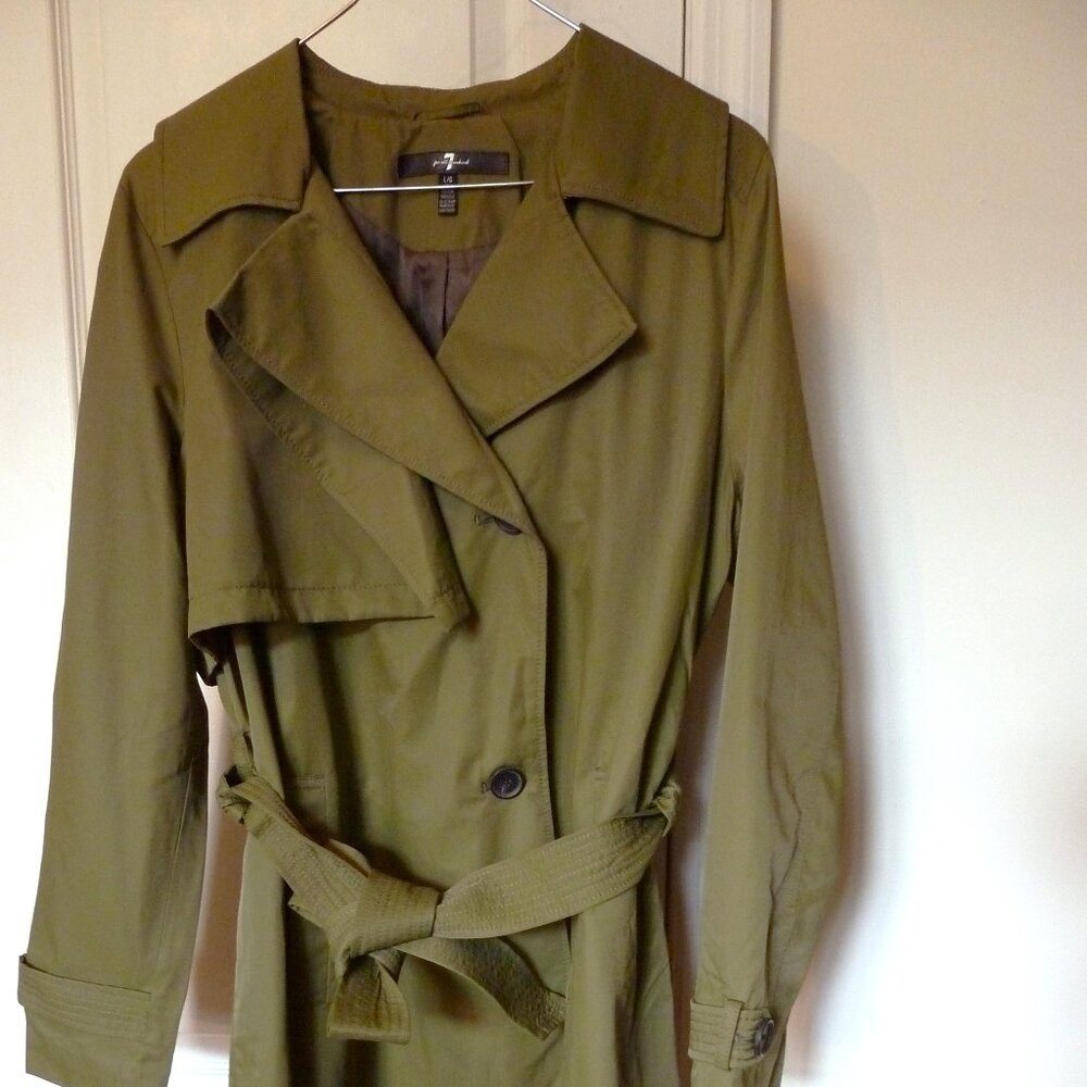 NEW - 7 for all Mankind Women's Gunflap trench coat - Olive Green - size L - Picture 10 of 12